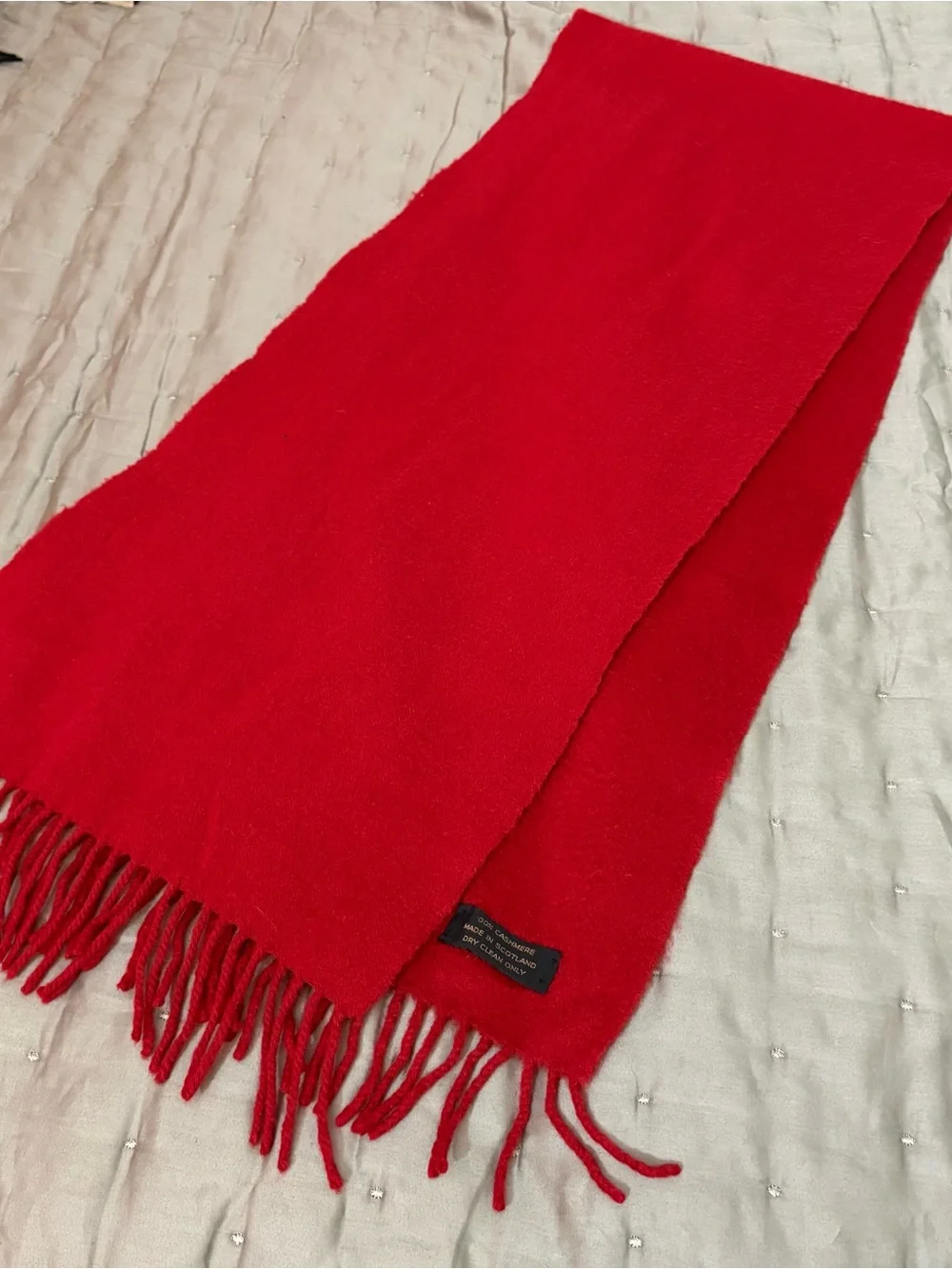 Cashmere Vibrant Red Fringe Scarf, 52x12